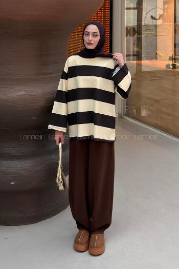 Brown Crew Neck Long Arm Printed Sweatshirt