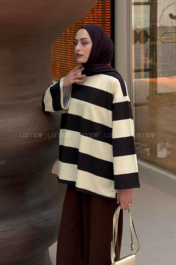 Brown Crew Neck Long Arm Printed Sweatshirt