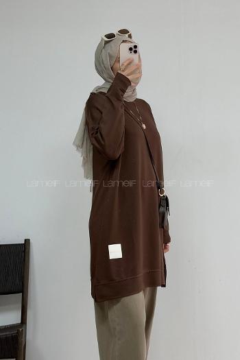 Lamelif Kristal Arma Detaylı Sweat Acı Kahve