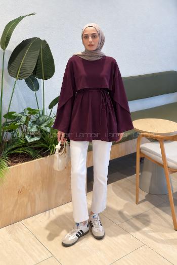 Lamelif Omuz Şal Detaylı Tunik Mürdüm