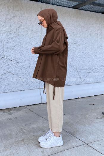 Lamelif Oversize Gömlek Acı Kahve