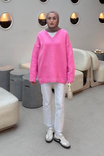 Pink V Neck Long Arm Jumper