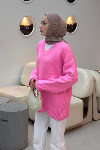 Pink V Neck Long Arm Jumper