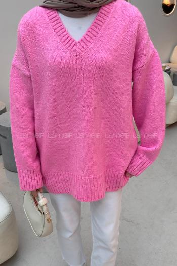 Pink V Neck Long Arm Jumper