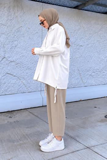 White Shirt Collar Long Arm Cotton Unprinted Shirt