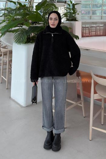 Black Neckband Printed Sweatshirt