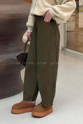 Lamelif Yüksek Bel Gabardin Fit Pantolon Haki