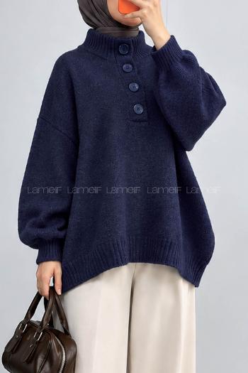 Navy Blue Mock Turtle Neck Long Arm Jumper