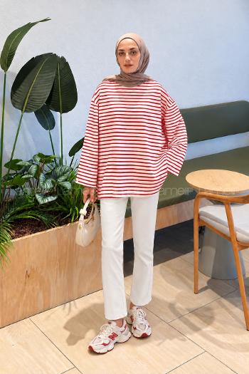 Red Crew Neck Modal Unprinted Tunic