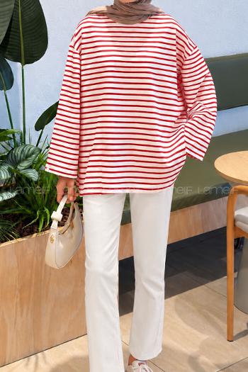 Red Crew Neck Modal Unprinted Tunic