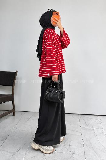 Lamelif Çizgili Oysho Sweat Kırmızı