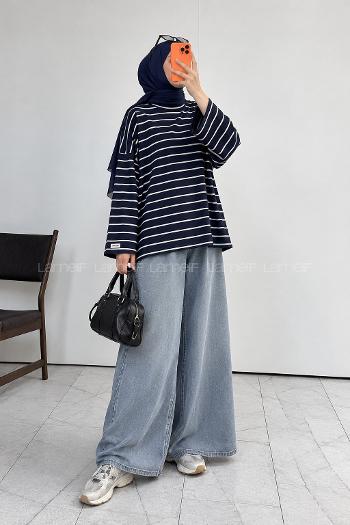 Lamelif Çizgili Oysho Sweat Lacivert