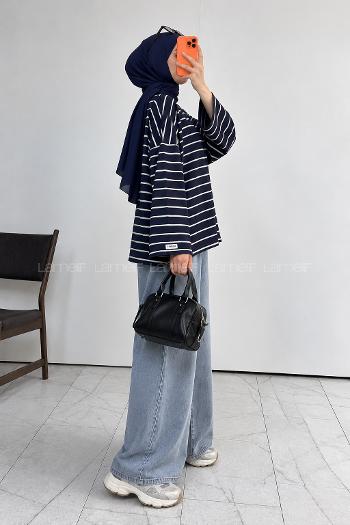 Lamelif Çizgili Oysho Sweat Lacivert