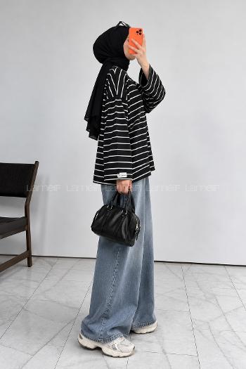 Lamelif Çizgili Oysho Sweat Siyah