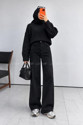 Lamelif Kesik Paça Fit Jean Siyah