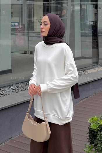 White Crew Neck Long Arm Unprinted Sweatshirt