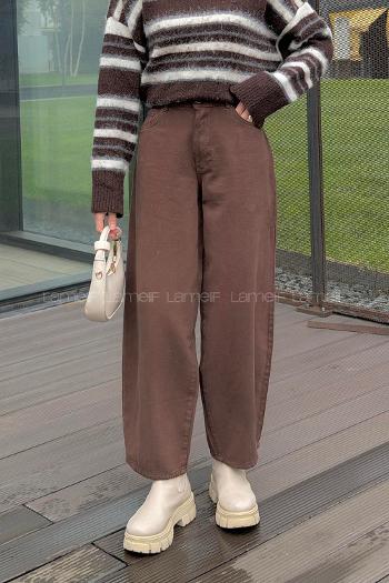 Lamelif Yüksek Bel Gabardin Fit Pantolon Kahverengi