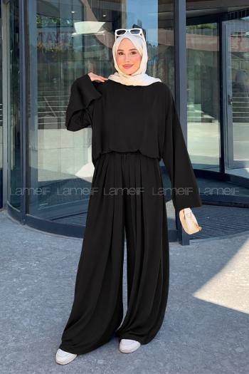 Black Crew Neck Long Arm Without Accessories Regular Trousers Suit