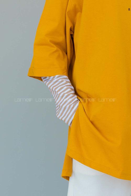 Lamelif Çizgili Uzun Kol İçlik Sütlü Kahve