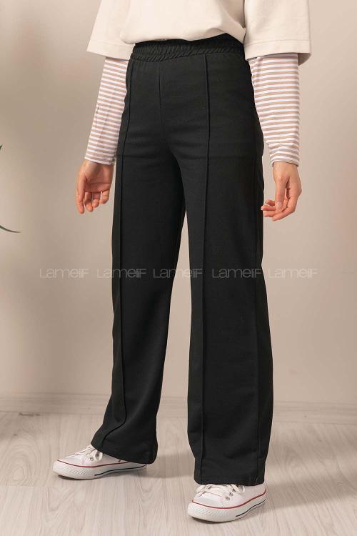 Black Cotton Elastic Waist Comfortable Pants