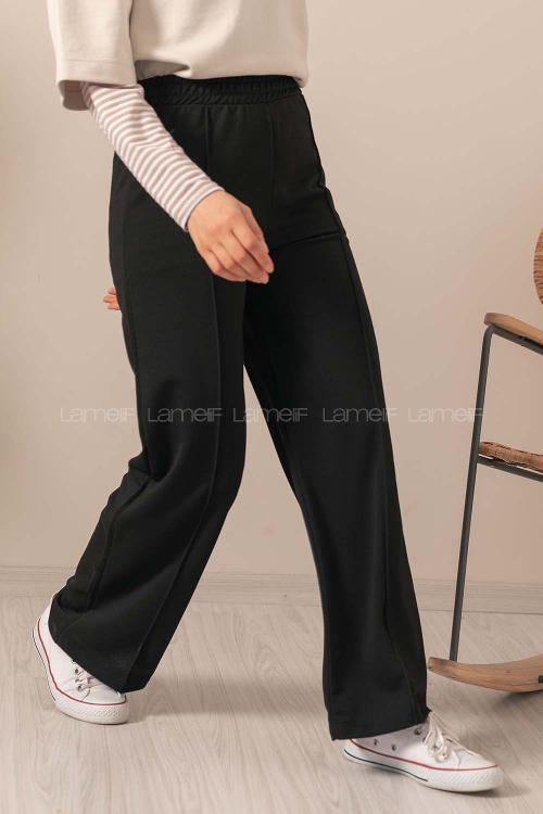 Black Cotton Elastic Waist Comfortable Pants