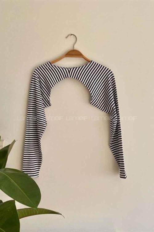 Lamelif Çizgili Uzun Kol İçlik Siyah