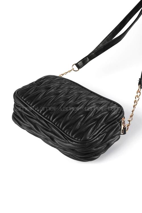 Lamelif Kadın Çok Bölmeli Kapitone Çapraz Çanta Siyah