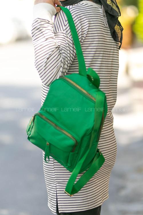 Lamelif  Saten Sırt Çantası Yeşil