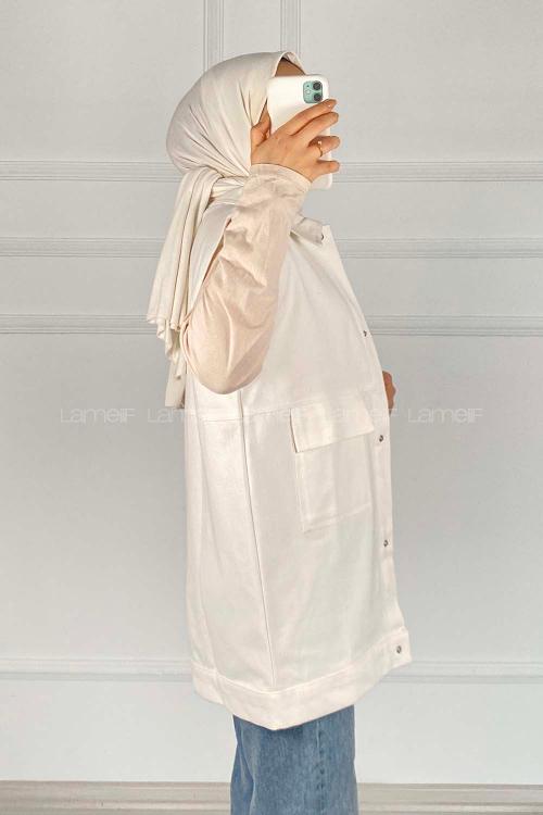 Lamelif Önü Çıtçıt Düğmeli Yelek Ekru