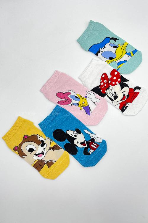 Lamelif Sevimli Çok Renkli Karikatür Baskılı Kadın Patik Çorap 5li Paket