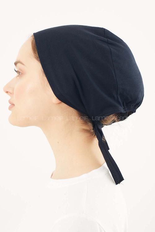 Lamelif Dikişsiz Bağlamalı Penye Bone Lacivert