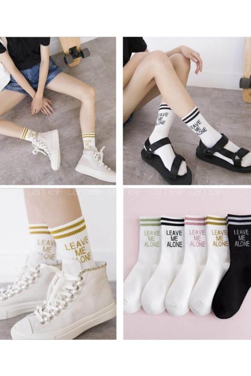 Lamelif 5 Çift Leave Me Alone Desenli Kadın Kolej Çorap
