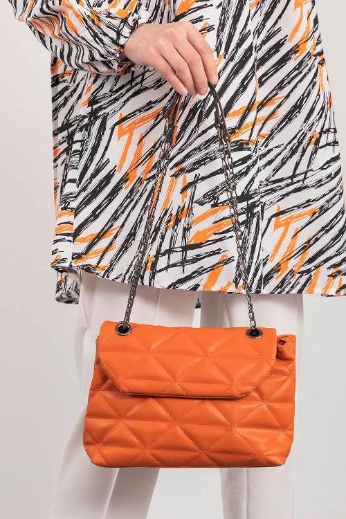 Lamelif Dikişli Pastelya Çapraz ÇantaTuruncu