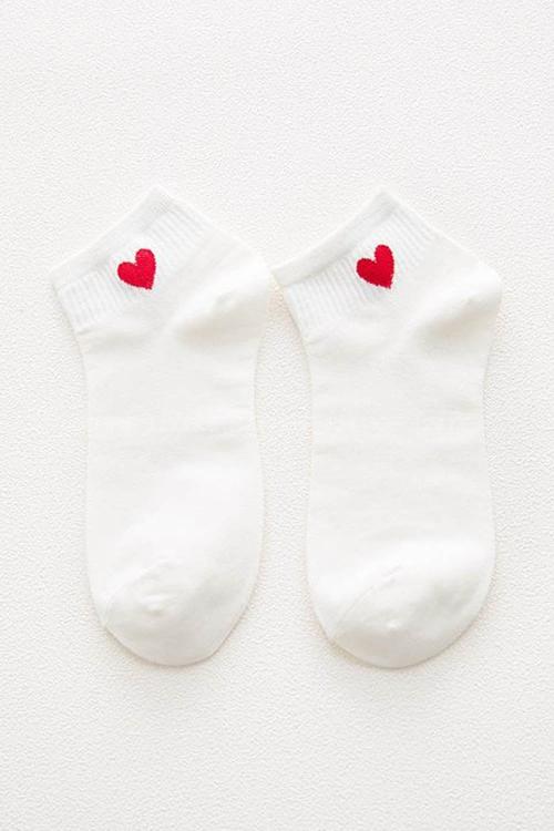 Lamelif Beyaz Kalp Desenli Yarım Konç Kadın Çorap