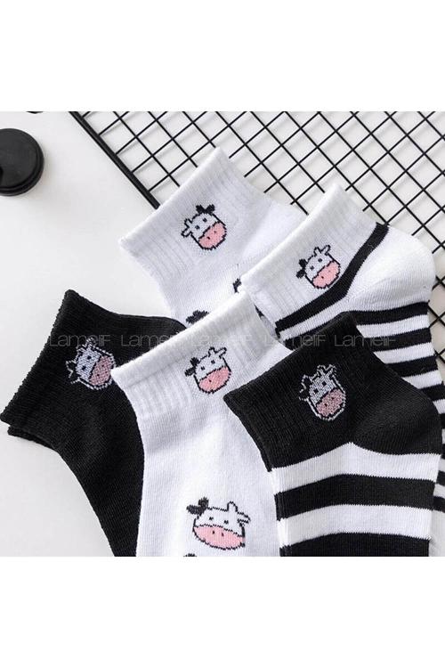 Lamelif İnek Desen 5 Çift Yarım Kolej Çorap Seti