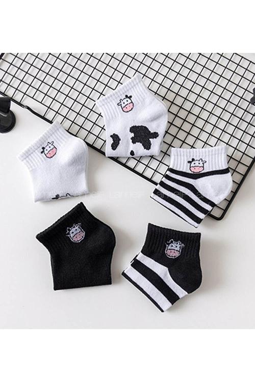 Lamelif İnek Desen 5 Çift Yarım Kolej Çorap Seti