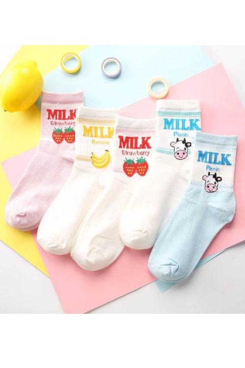 Lamelif Kadın Milk Yazılı Çorap 5 Çift