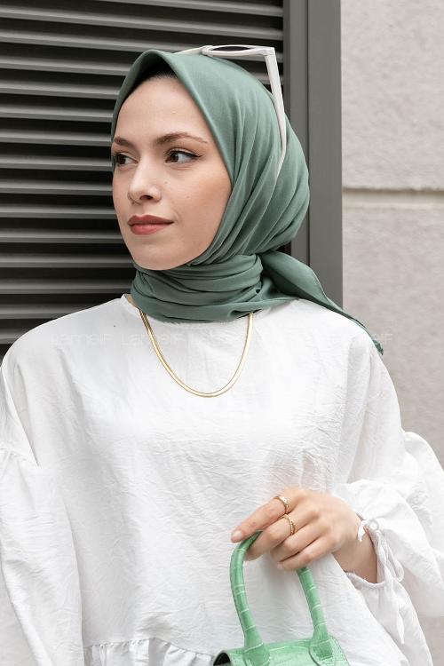 Plum Green Wool Printed Scarf