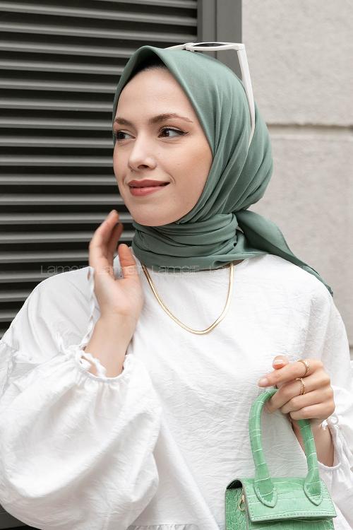 Plum Green Wool Printed Scarf