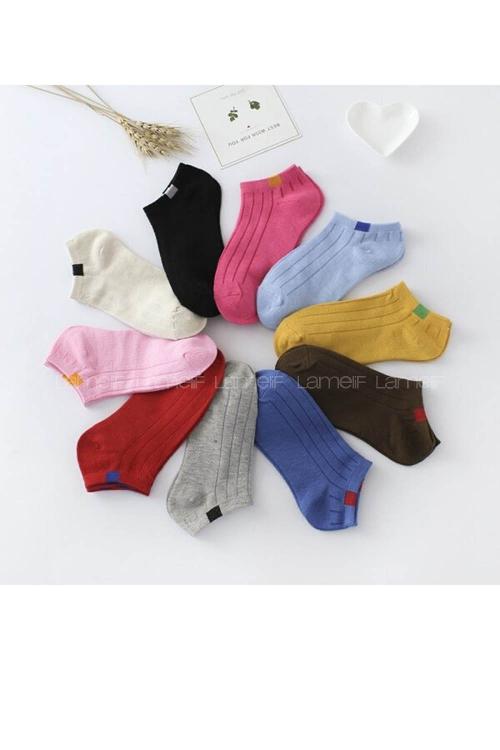 Lamelif 10 Çift Çok Renkli Kadın Bilek Boy Koton Patik Çorap