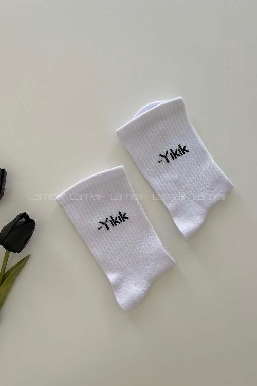 Lamelif Beyaz Yıkık Çorap