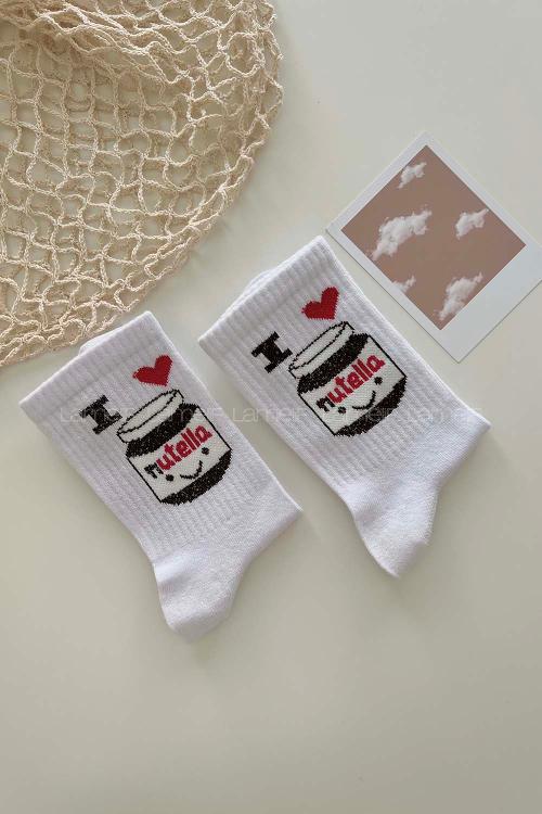 Lamelif Nutella Desen Soket Çorap Beyaz