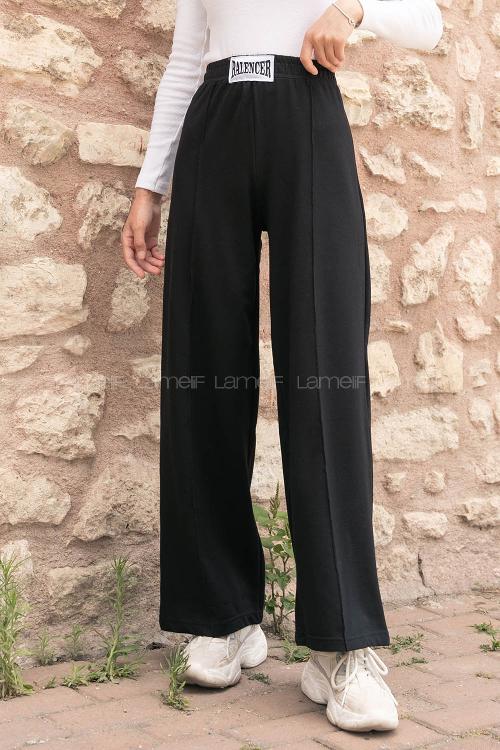 Black Elastic Trousers Elastic Waist Regular Cut Bottom Tracksuit