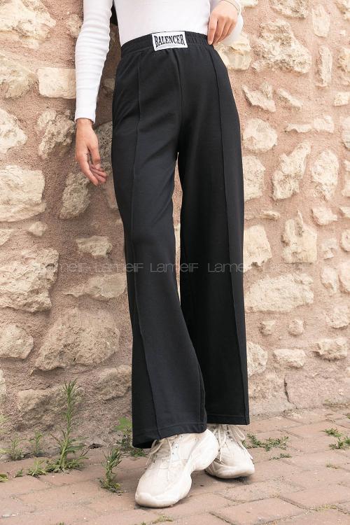 Black Elastic Trousers Elastic Waist Regular Cut Bottom Tracksuit