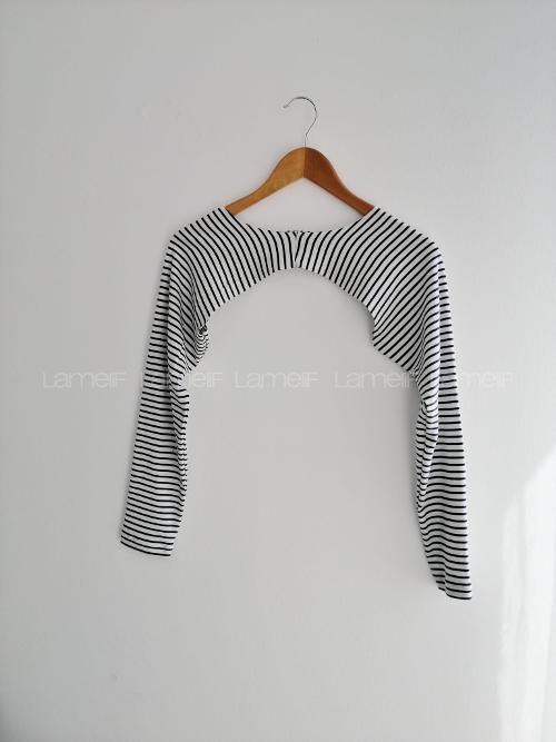 Lamelif İnce Çizgili Uzun Kol İçlik Siyah-Beyaz