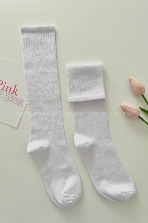 Lamelif Beyaz Diz Altı Spor Çorap