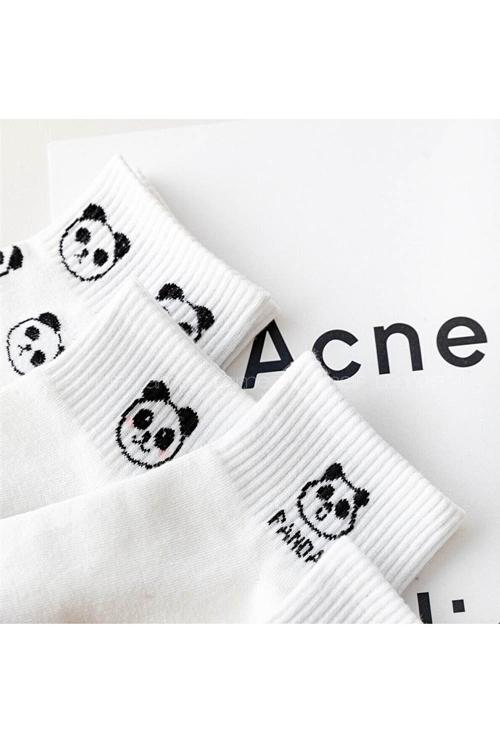 Lamelif 5 li Koton Kadın Beyaz Panda Çorap