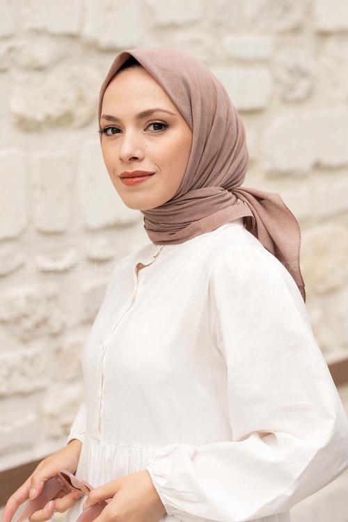 Lamelif Keten Eşarp Koyu Vizonrengi