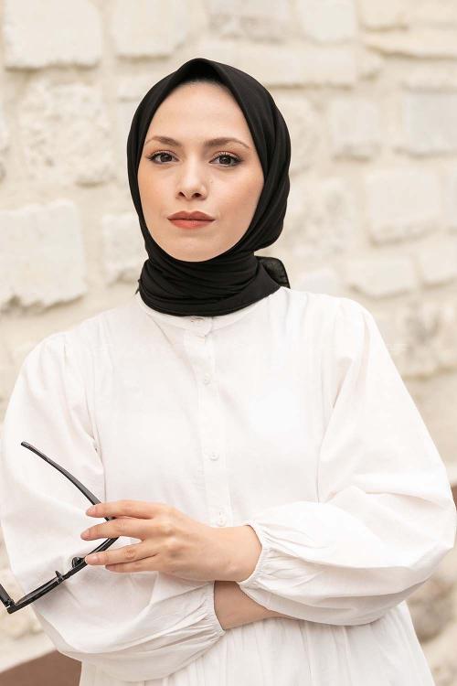 Lamelif Keten Eşarp Siyah