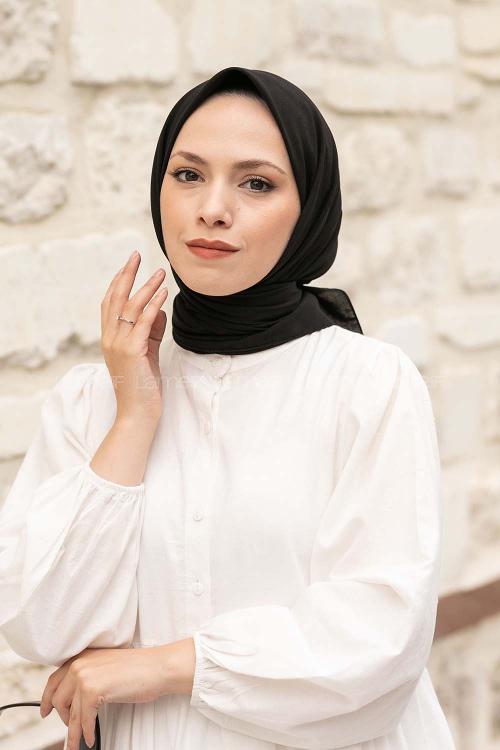 Lamelif Keten Eşarp Siyah